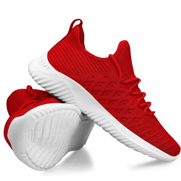 Women's Red Slip-On Walking Shoes Lightweight Breathable Non-Slip Sneakers - Picture 5 of 6